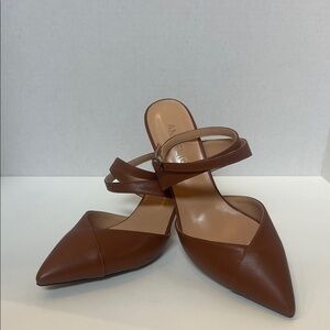 Brown Pointed-Toe Ankle-Strap Mules